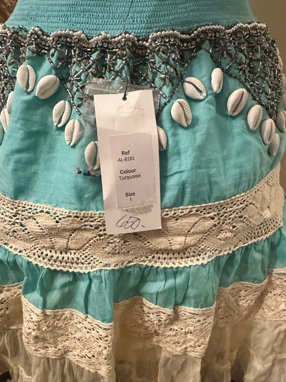 Turquoise Halter Shell-Trim Boho Dress - Picture 5 of 7